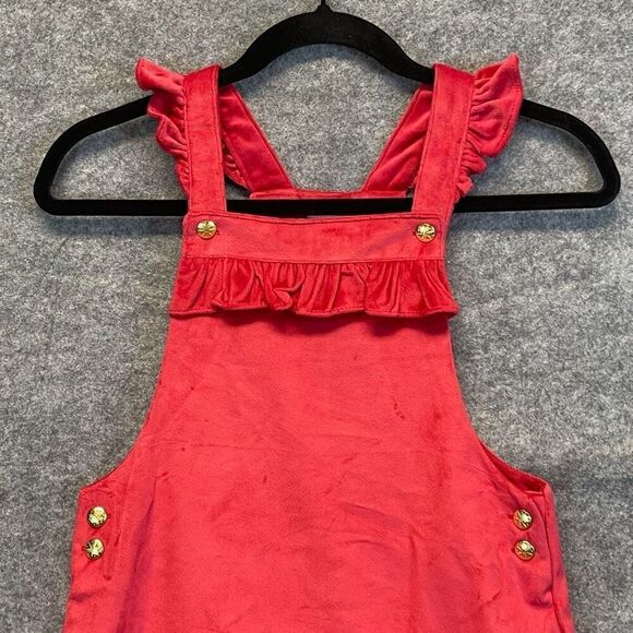 TAHARI Dress Girls Size 8 Pink Velvet Ruffled Lined Square Neck Overall Jumper - Picture 2 of 14